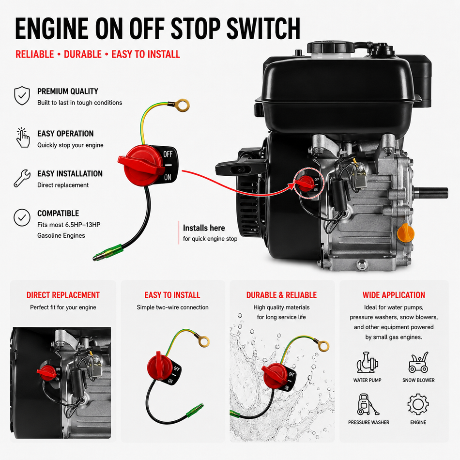 Engine On Off Stop Kill Switch for Predator Engines – Compatible with 79cc (3HP), 212cc (6.5HP), 301cc (8HP), and 420cc (13HP) Engines – Fits SKU 69730, 60363, 69733, 62554, 60340, 60349 image 1