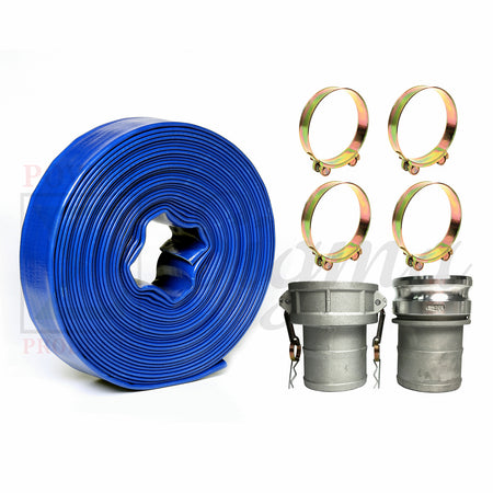 Sigma 4" IN X 50' Feet 4 Bar Garden PVC Lay Flat Discharge Pump Hose & Camlock image 0
