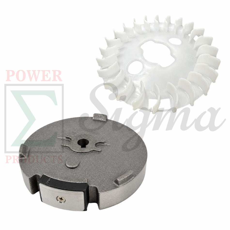 Flywheel and Cooling Fan for Predator 79cc 99cc 3HP Gas Engine for Coleman Powersports CT100U CC100X Gas Mini Trail Bike Scooter for Champion 79CC 1200/1500 80CC 1400/1800 Watt Non-Inverter Generator