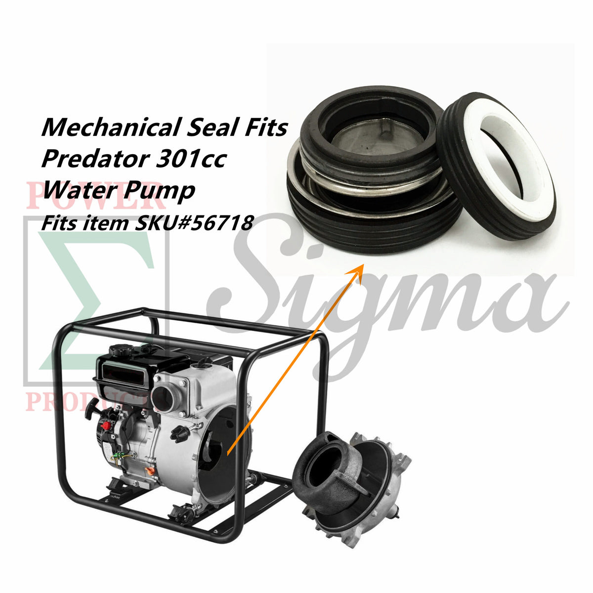 Mechanical Seal For Predator 3" In. 301cc Full-Trash Water Pump - 23,000 GPH Fits SKU 56718 For Honda 3" In. WT30XK4A 270cc 4" In. WT40XK3A 389cc Construction Full Trash Pump image 2