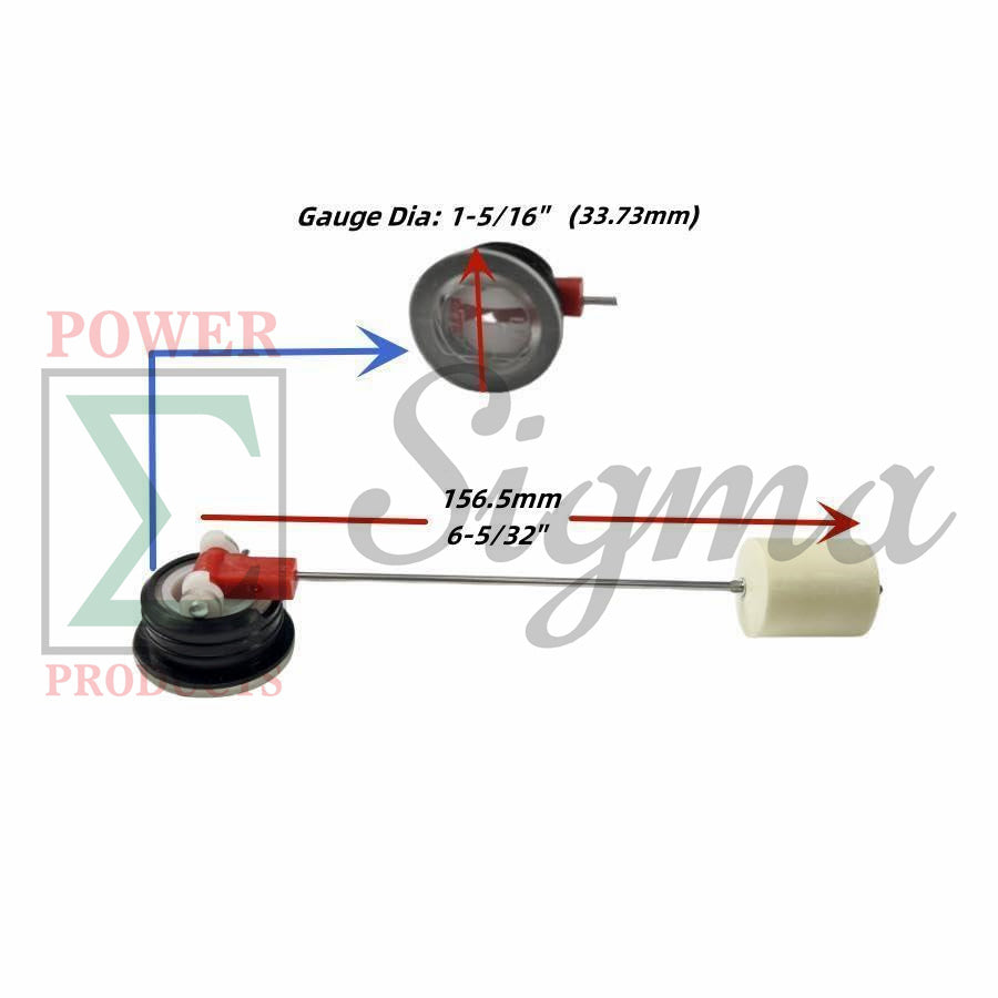 Push-in Round Fuel Level Gauge with 6-5/32” Arm for CAT RP5500 RP6500E RP7500E RP8000E for Generac GP5500 GP6500(E) GP7500E GP8000E RS5500 RS7000E RS8000E XT8000E Replaces 130LG 0H9005 0K09150112 image 1