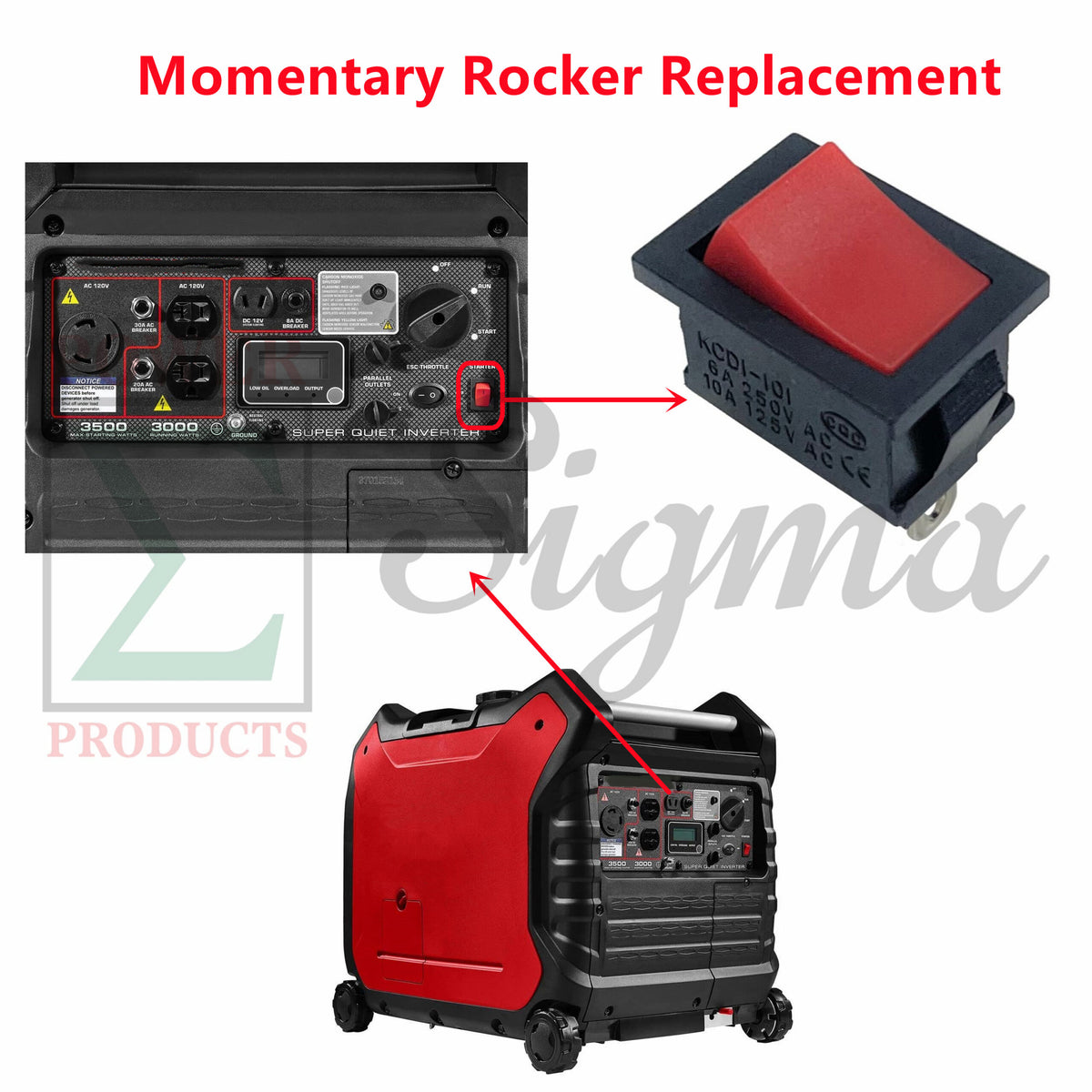 2PCS Electric Start Off Momentary Rocker Switch for Predator 3500 Watts Inverter Generator SKU 56720 63584 59137 for Generac 3500W IQ3500 Inverter Generator 7127 7723 image 1