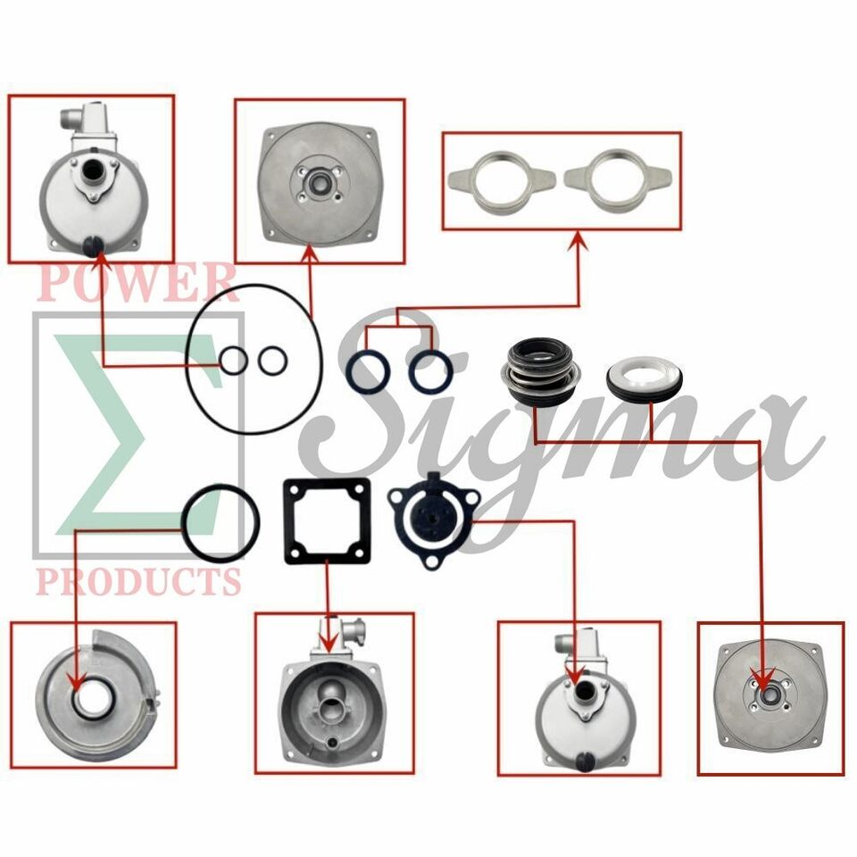 10PCS Gasket Flapper O-Ring Mechanical Seal Kit For Predator Pacific Hydrostar 1 in. 79cc 99cc Clear Water Pump 63404 56161 for Stanley for Ironton for XtremepowerUS 1" inch 3HP Gas Engine Water Pump image 2
