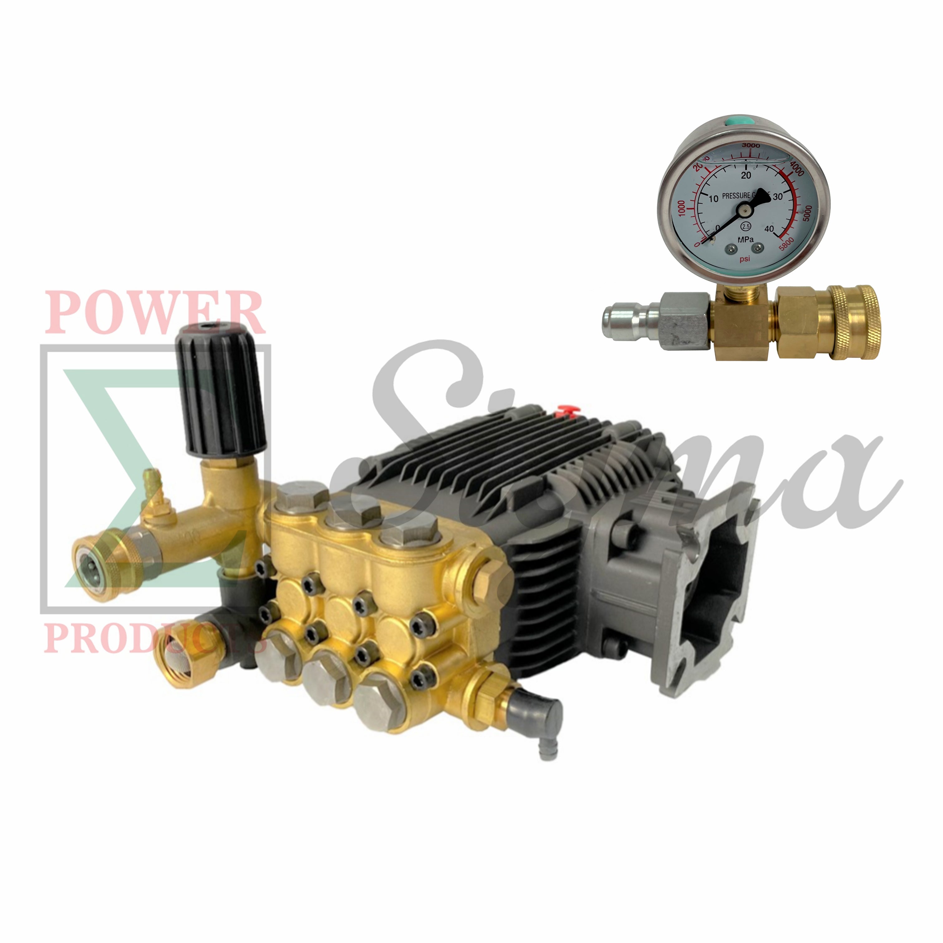 3000 PSI 3.1 GPM Triplex Pressure Washer Pump & 3/8" Quick Connect Pressure Gauge Kit for Mi-T-M 3-0414, Fits 3/4" Q-Type Shaft, 3400 RPM, for 6.5HP Gas Engine