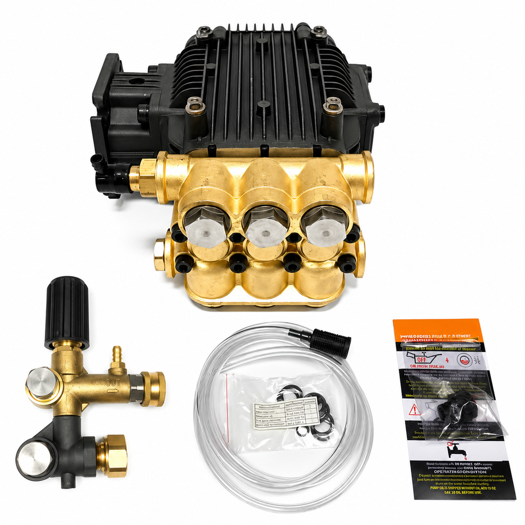 3000 PSI 3.1 GPM Triplex Pressure Washer Pump replaces Mi-T-M 3-0414, Fits 3/4" Q-Type Shaft, 3400 RPM, for 6.5HP Gas Engine