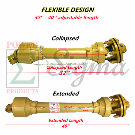 Heavy-Duty 41-lb 3-Point Rotary Tiller Slip Clutch PTO Shaft for Rural King, Country Way, Sigma Rotary Tillers for ASC Grizzly 77709, 77710, 77711 – 1-3/8" x 6 Spline, Round Ends, Adjustable 32"-40" image 2