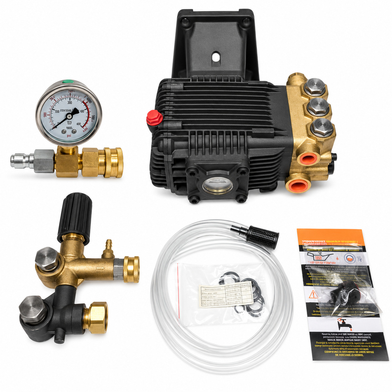 4000 PSI 4.76 GPM Pressure Washer Pump & 3/8" Quick Connect Pressure Gauge Kit, Horizontal Triplex Pump with External Unloader, Fits 1" Q-Type Shaft for 11HP 13HP Gas Engine