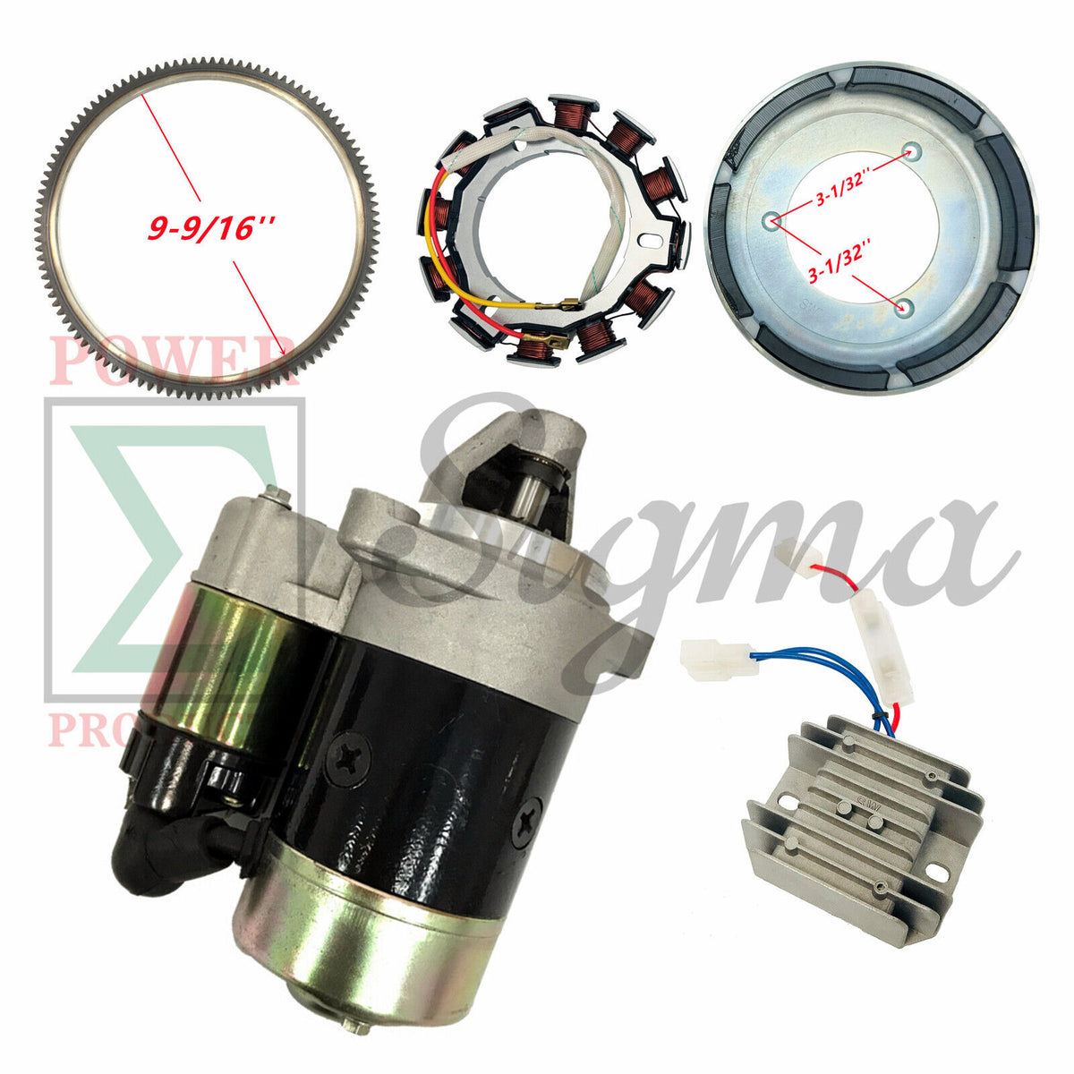 Power Products Electric Starter Flywheel Gear Dynamo Rectifier for 186F 186FE 406CC 186FA 186FAE 418CC Diesel Engines Compatible with Yanmar L100 10HP 186F Engine image 1