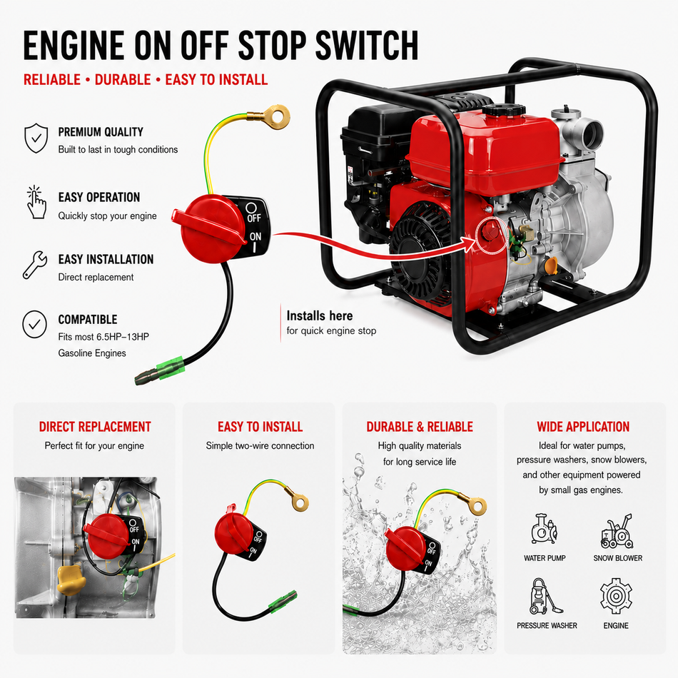 Engine On Off Stop Kill Switch for Predator Water Pumps, Fits 79cc Pump, 2" in. Semi-Trash Pump, 3" in. 212cc Semi-Trash and 301cc Full-Trash Water Pumps | for SKU# 63404, 56161, 63405 56160,63406 image 1