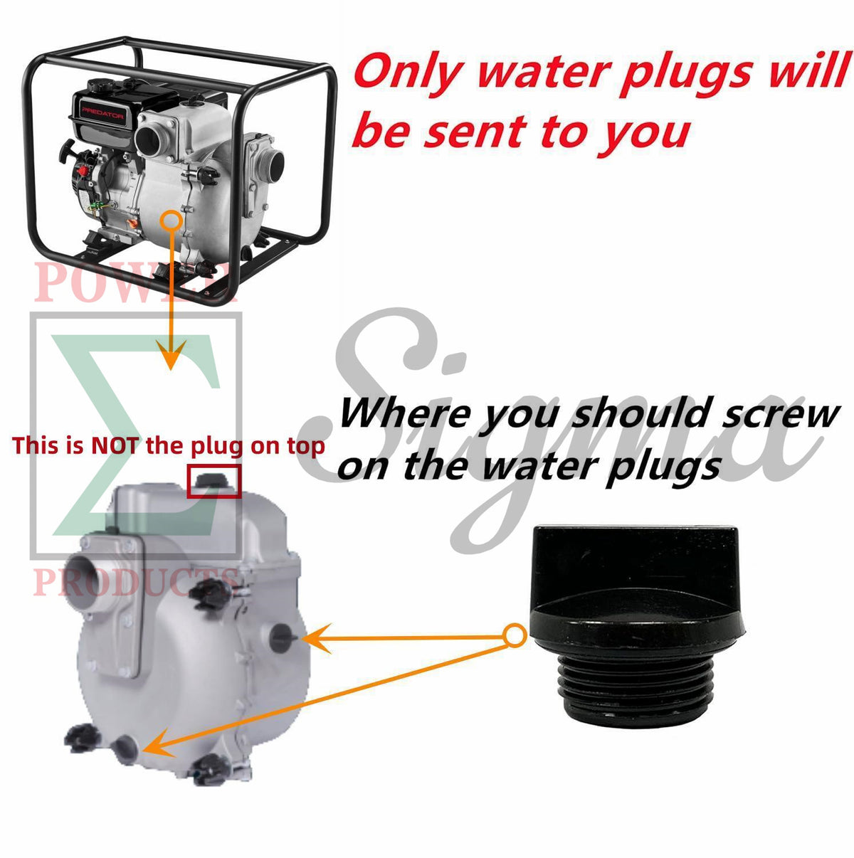 2PCS of Side and Bottom Water Drain Plug For PREDATOR 3 Inch 301cc Gas Engine Full-Trash Water Pump Replacement for SKU# 56718 For Honda 3" In. WT30XK4A 4" In. WT40XK3A Construction Full Trash Pump image 2
