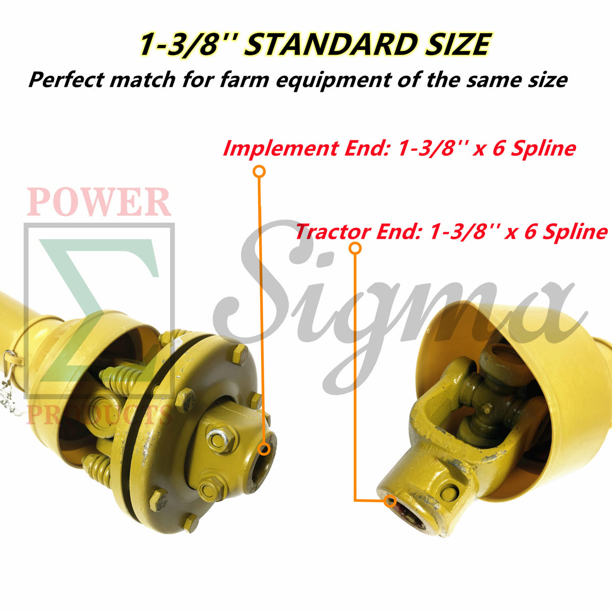 Heavy-Duty 41-lb 3-Point Rotary Tiller Slip Clutch PTO Shaft for Rural King, Country Way, Sigma Rotary Tillers for ASC Grizzly 77709, 77710, 77711 – 1-3/8" x 6 Spline, Round Ends, Adjustable 32"-40" image 3