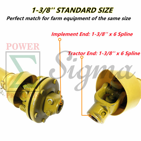 Heavy-Duty 41-lb 3-Point Rotary Tiller Slip Clutch PTO Shaft for Rural King, Country Way, Sigma Rotary Tillers for ASC Grizzly 77709, 77710, 77711 – 1-3/8" x 6 Spline, Round Ends, Adjustable 32"-40" image 3